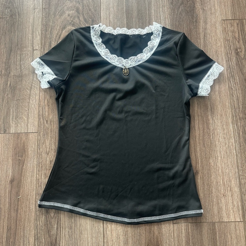 Black Top with White Lace Trim